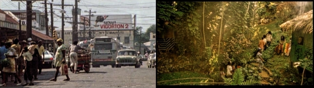 Figure 4. The chaotic but joyful Kingston in The Harder They Come (left) and the dreamy aura of the Rasta village in One Love.