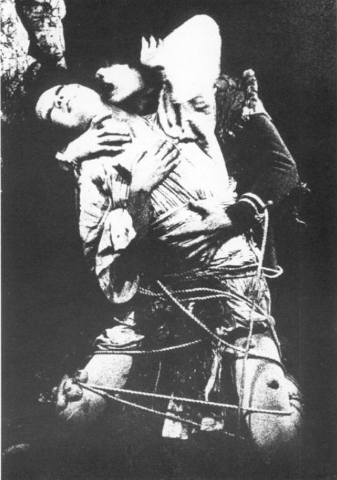 Figure 5: “Red Wind embraces Red Wind 6” Photo by Mikoshiba Shingeru in David G. Goodman. The Return of the Gods: Japanese Drama and Culture in the 1960s. Cornell, 2010. Cover image credit: Mikoshiba Shigeru, The Dance of Angels Who Burn Their Own Wings.