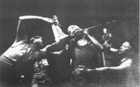 Figure 6: “Scene Seven: Angel Red is restrained by the Birds” Photo by Mikoshiba Shigeru in David G. Goodman. The Return of the Gods: Japanese Drama and Culture in the 1960s. Cornell, 2010. Cover image credit: Mikoshiba Shigeru, The Dance of Angels Who Burn Their Own Wings.