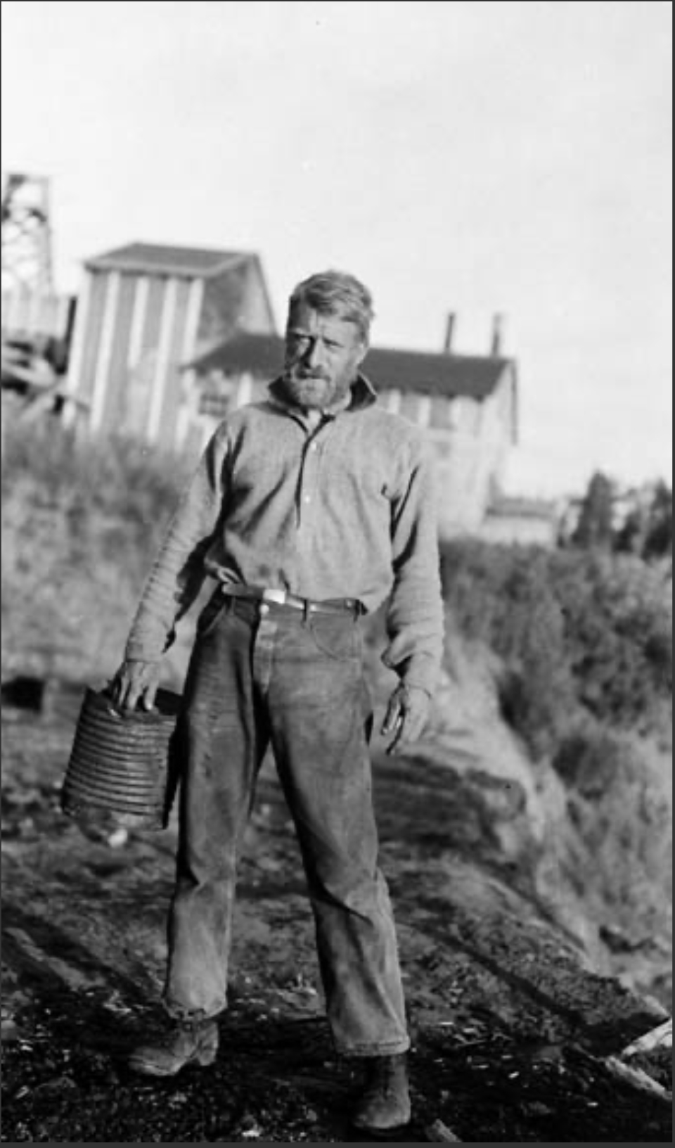 Figure 2: Sydney Ells at tar sand plant, Waterways, Alberta, 1931. Photo by H.S. Spence.